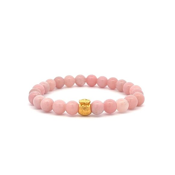 24K Gold Money Bag Lucky Charm Stretchable Bracelet Gemstones Natural Pink Opal - Picture 1 of 5